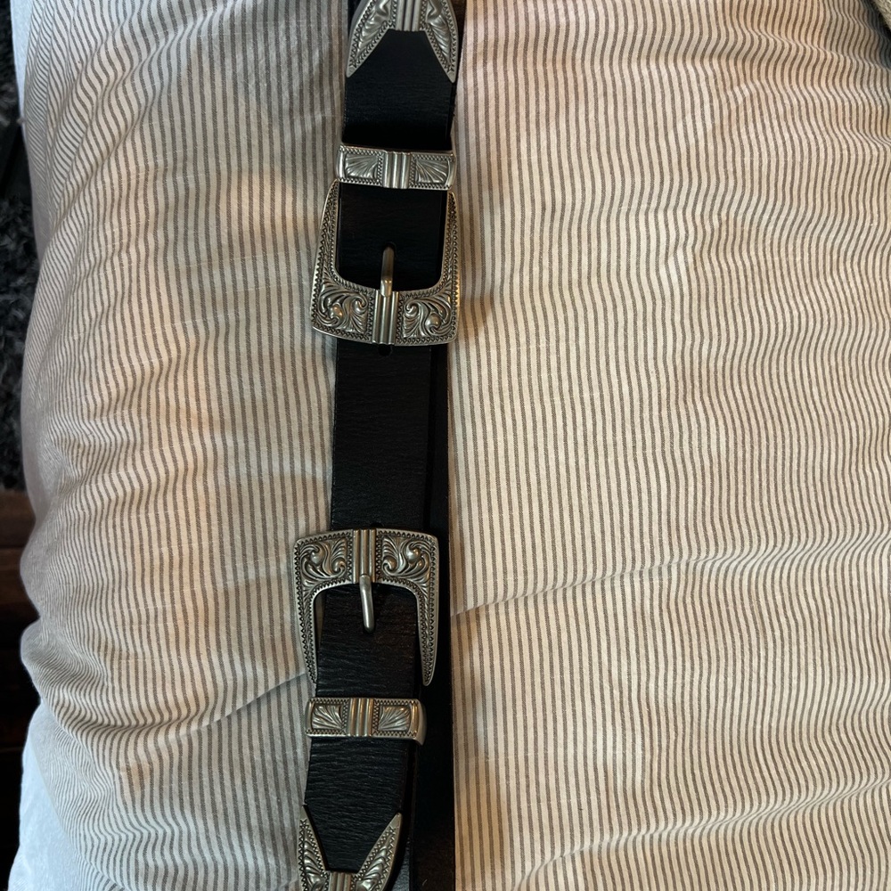 Urban Outfitters Black Leather Belt with Silver Buckles